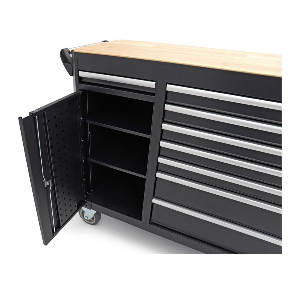 Pojazdný pracovný stôl s 13 zásuvkami a drevenou pracovnou doskou, 168cm HBM