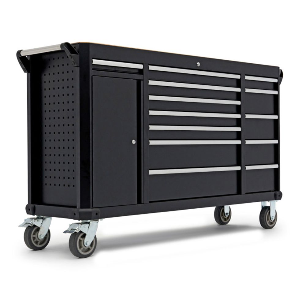 Pojazdný pracovný stôl s 13 zásuvkami a drevenou pracovnou doskou, 168cm HBM