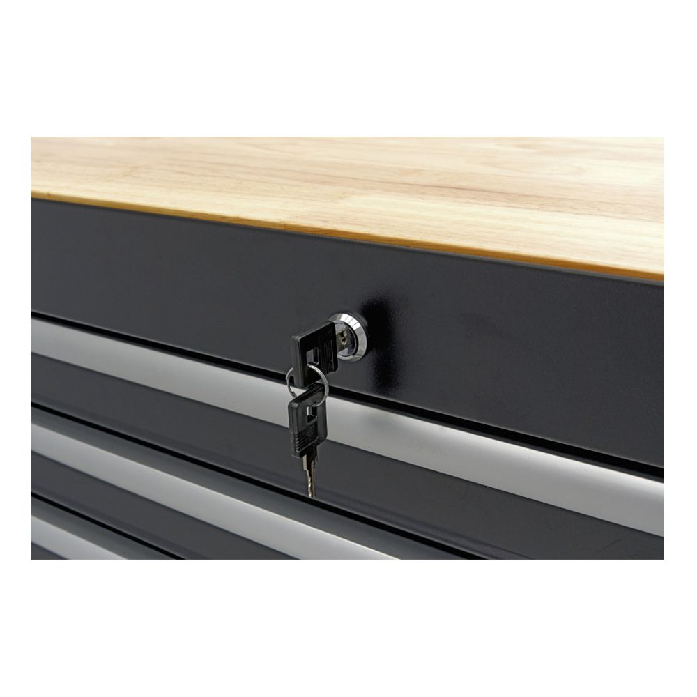 Pojazdný pracovný stôl s 13 zásuvkami a drevenou pracovnou doskou, 168cm HBM