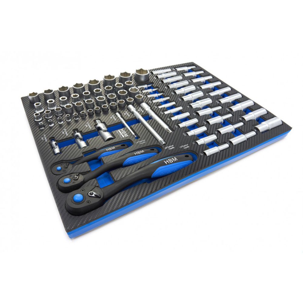 Penová vložka s gola sadou - račne a nástrčné hlavice, 81 dielov