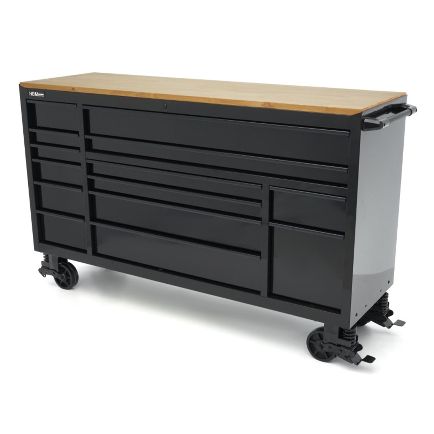 Mobilný pracovný stôl s drevenou doskou, s náraďovou skrinkou, 14 zásuviek, profesionálny, 182cm HBM