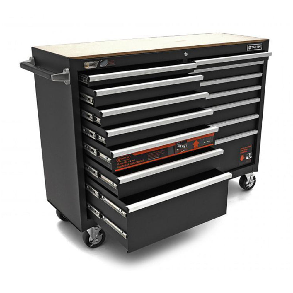 Dielenský vozík - skrinka na náradie s pracovným stolom, 14 zásuviek, 133cm