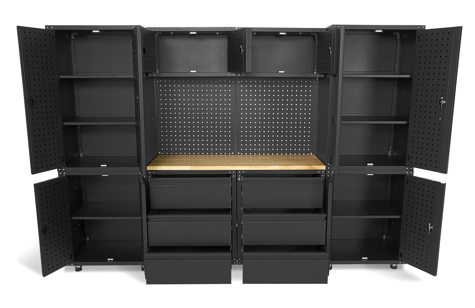 Premium zostava dielenského nábytku, kovová, 11 dielov, matná čierna, 187,5 x 268,5 x 48,2cm, HBM Machines