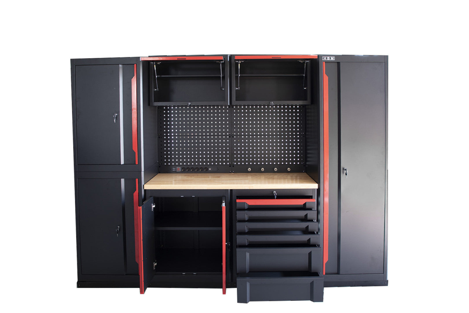 Zostava dielenského nábytku 10 dielov čierno-červená HBM