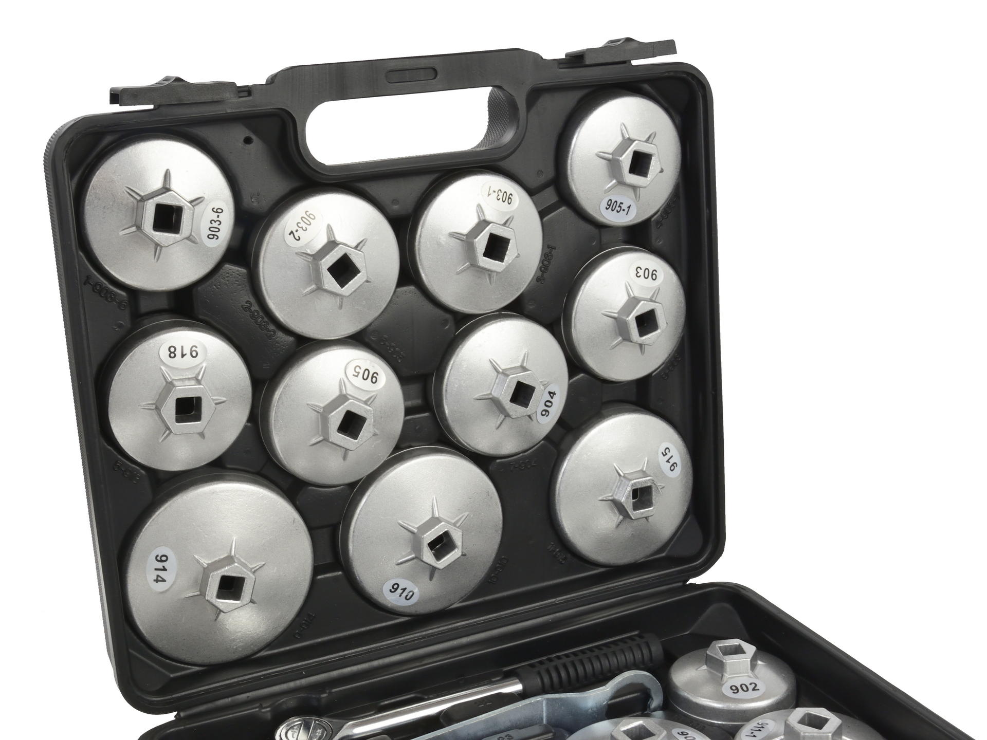 Sada hliníkových kľúčov na olejové filtre s račňou 1/2'' 23ks