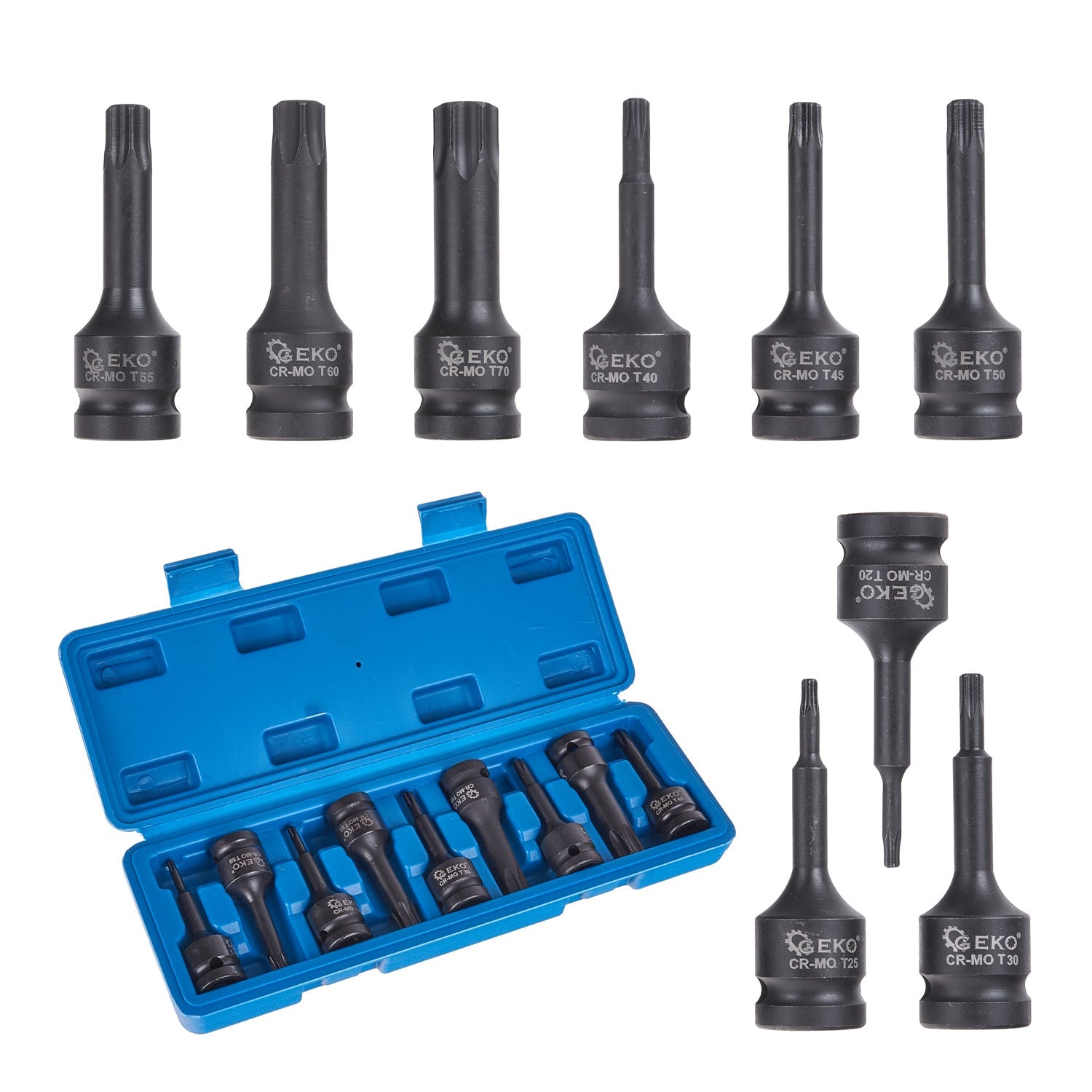 Sada torx bitov na rázové uťahovanie 1/2 t20-t70 9 kusov geko