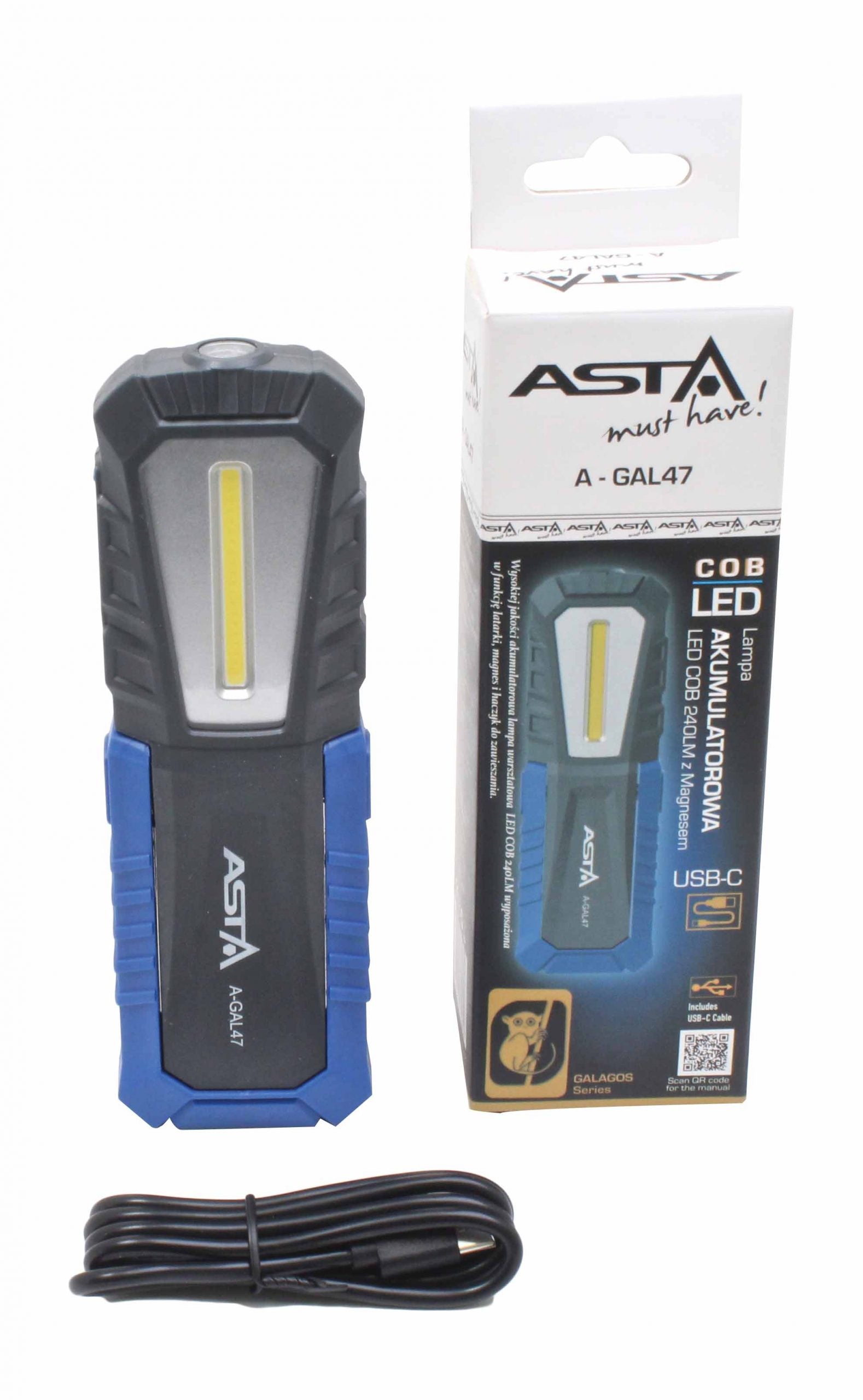 LED COB pracovná dielenská lampa s akumulátorom, 240lm Asta
