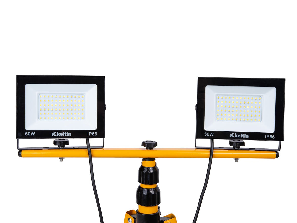 LED reflektor, 2 x 50W, s nastaviteľným statívom 60 - 160cm, neutrálna biela 4500K, IP66, Keltin