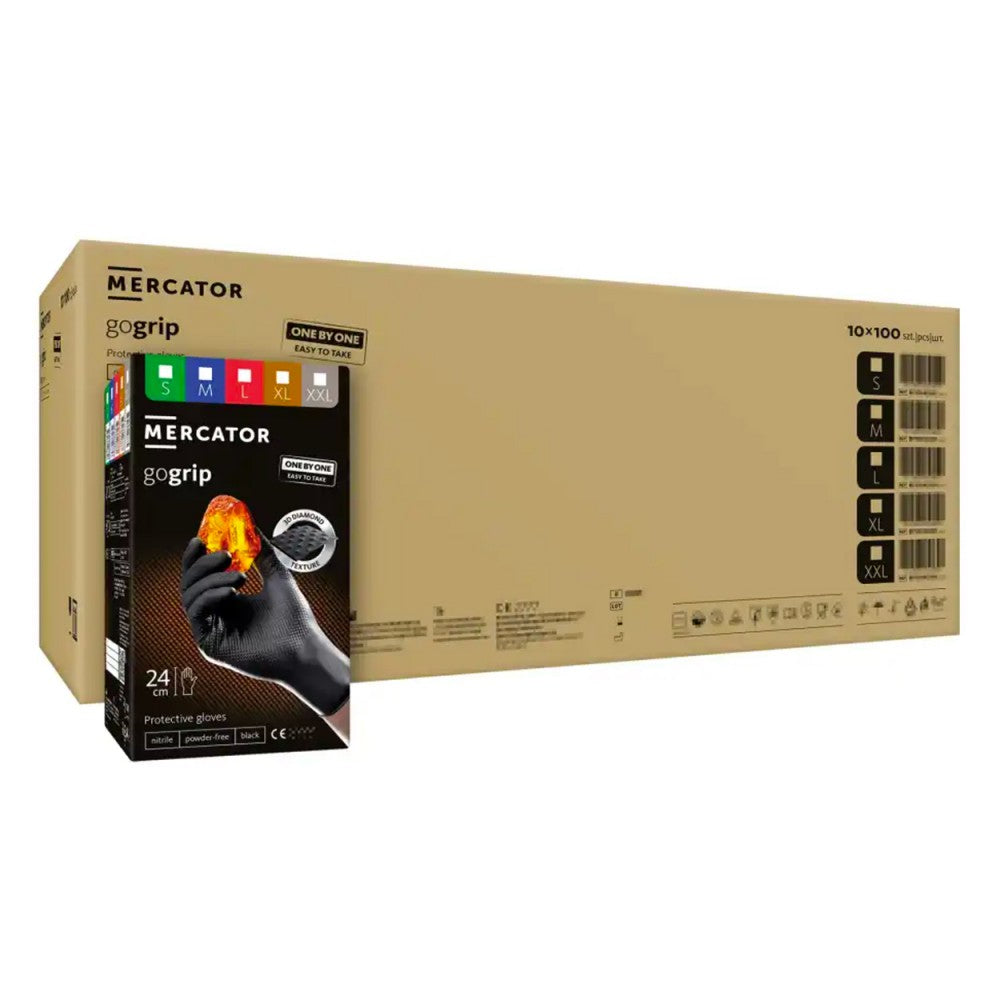 Prémiové nitrilové rukavice Mercator GoGrip One by One čierne, veľkosť M, balenie 100ks