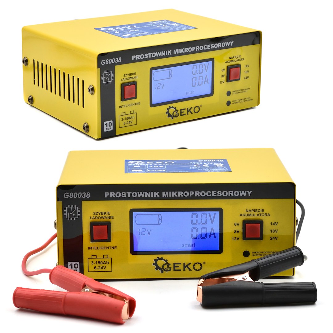 Mikroprocesorová nabíjačka autobatérií s LCD dispejom, 6/12/24V, 10A pre autobatérie 6 - 150Ah, Geko