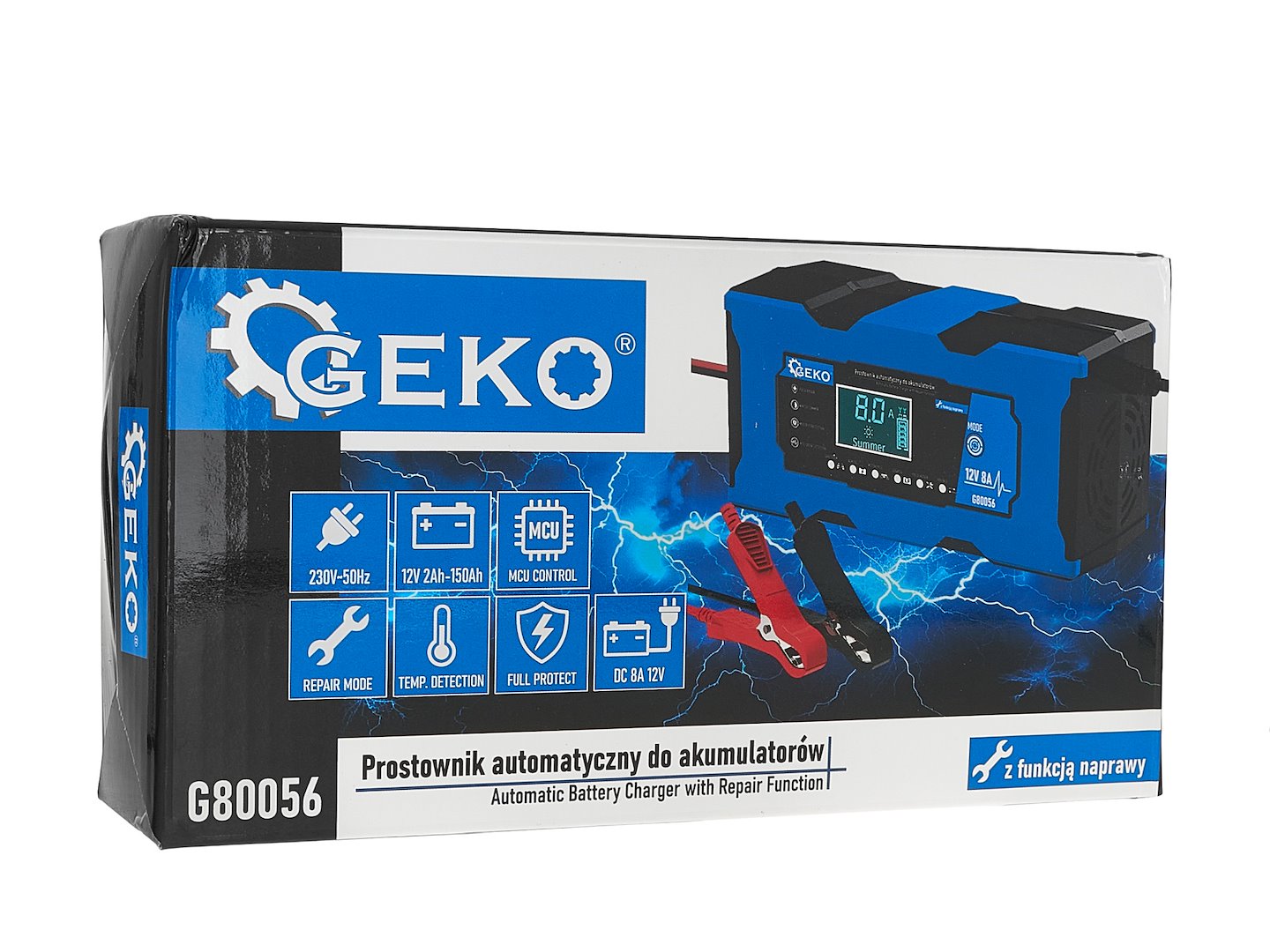 Nabíjačka auto a moto batérií s digitálnym LCD dispejom 12V, 8A, s režimom opravy Geko