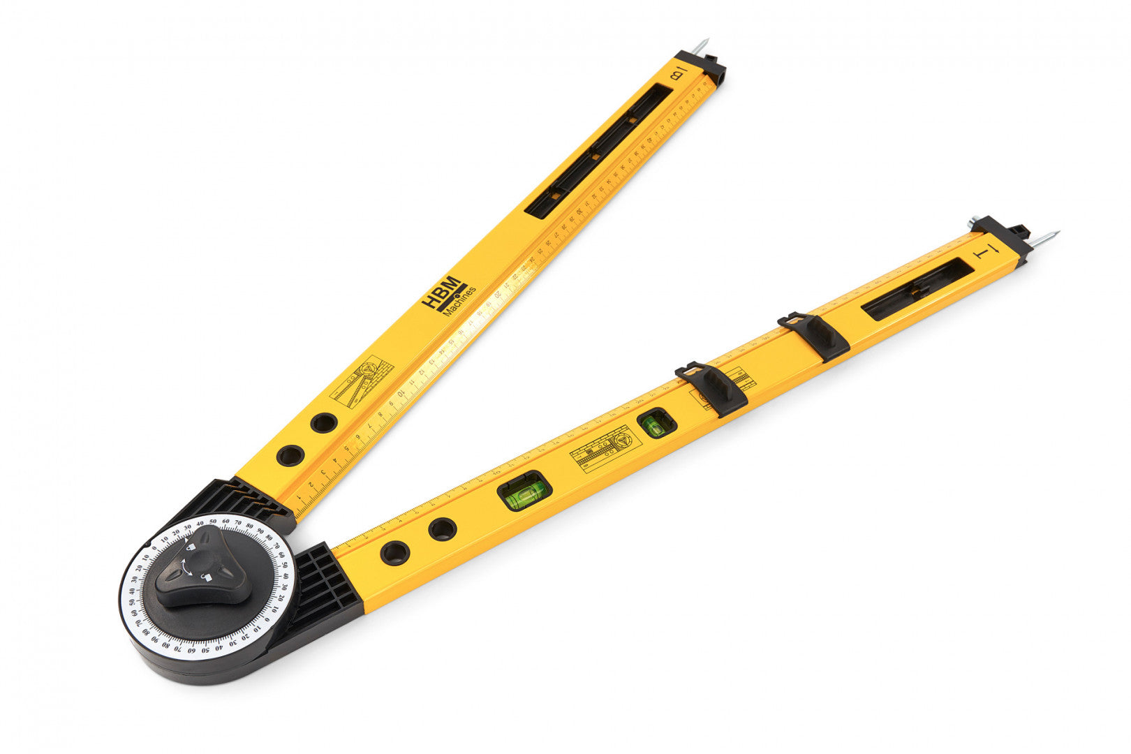 Nastaviteľný stavebný uhlomer s vodováhou 2 x 500mm HBM