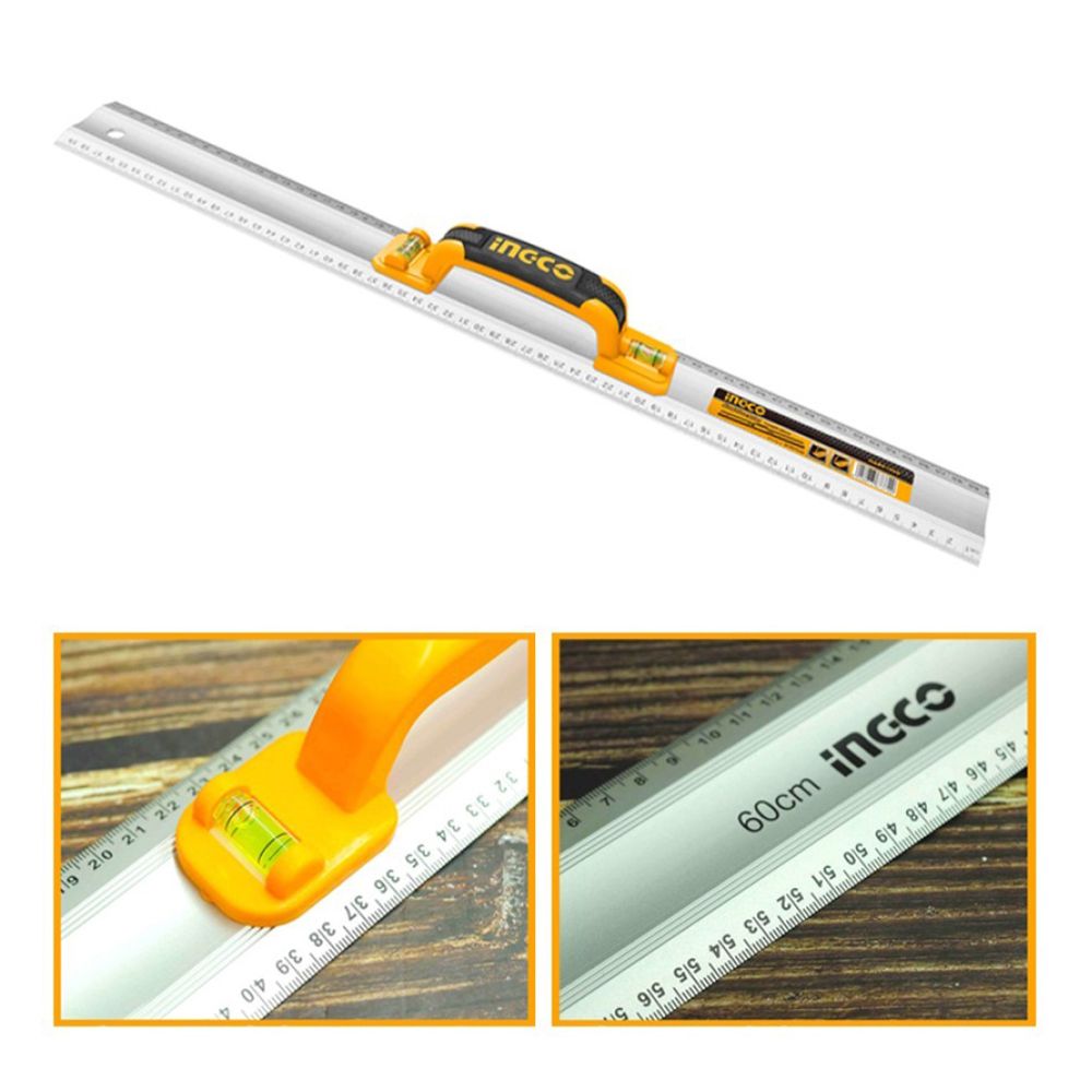 Hliníkové pravítko s vodováhou a rukoväťou 60cm Ingco