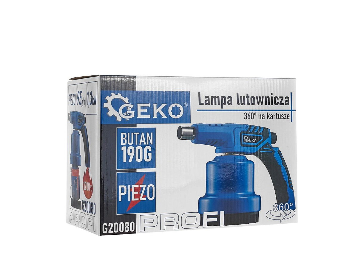 Plynová spájakovacia lampa s piezoelektrickým zapaľovaním, kovová, 360°, 190g, nastaviteľný plameň 1200°C, Geko