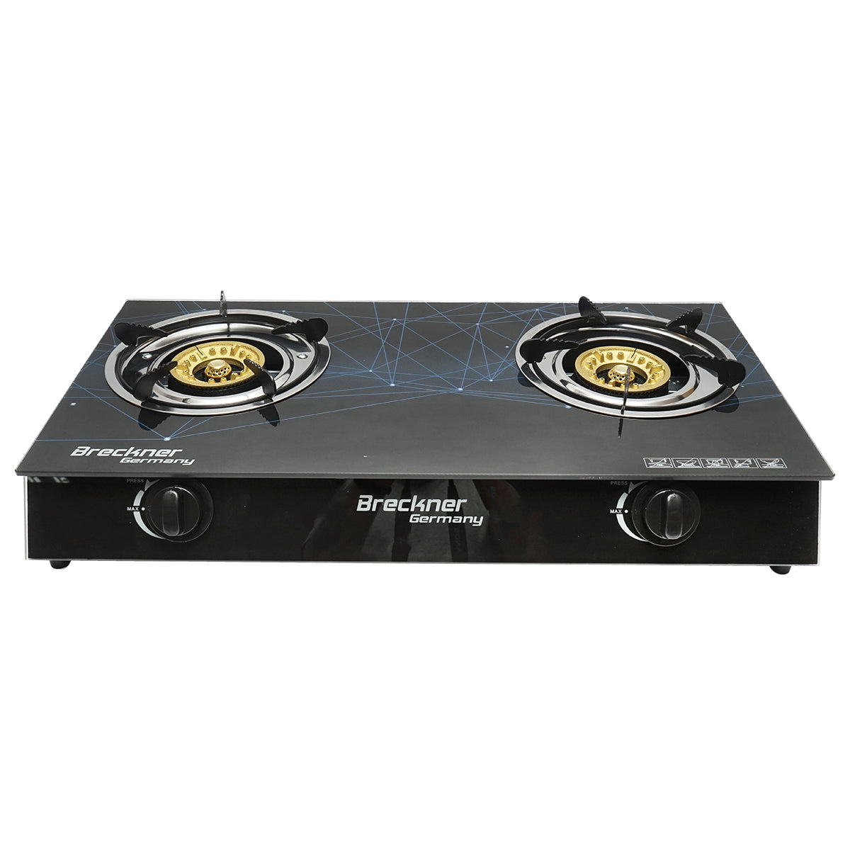 Plynový varič s 2 liatinovými horákmi 3kW, tvrdené sklo 700x380x94mm Breckner Germany