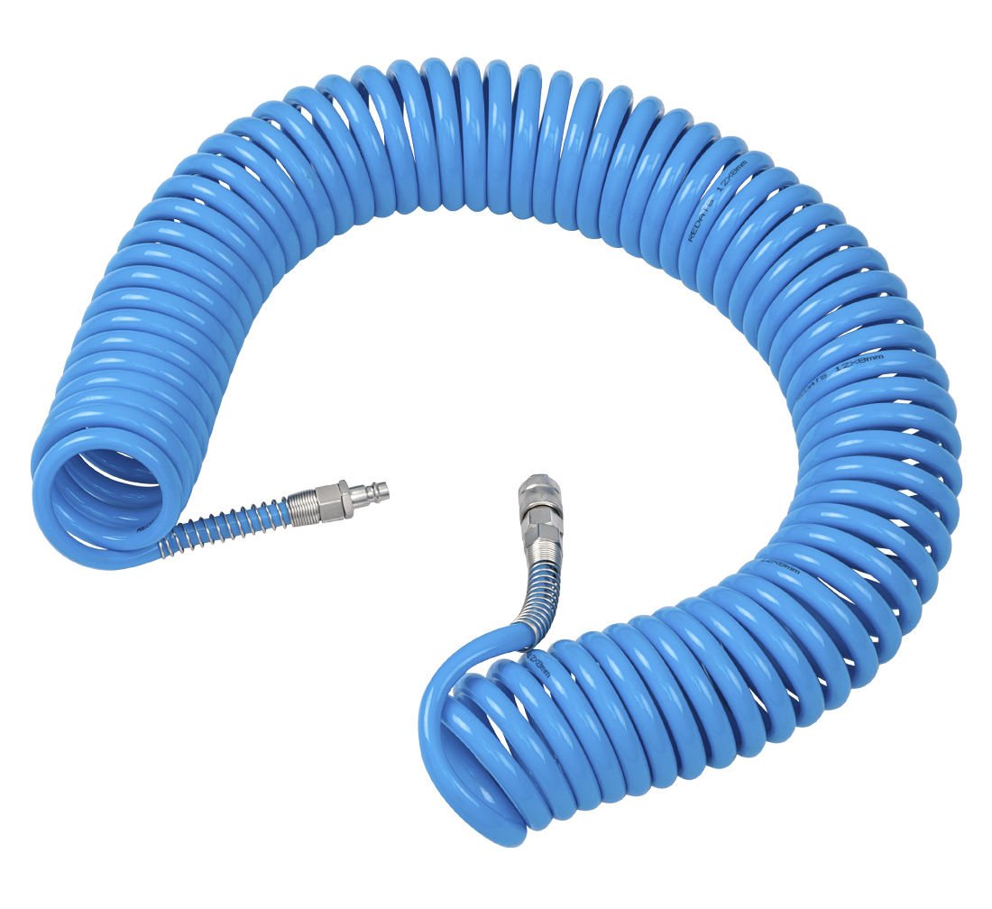 Špirálová vzduchová hadica s rýchlospojkami, 15m, priemer 8 x 12mm