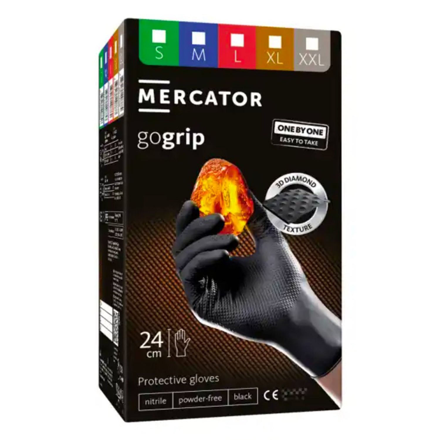 Prémiové nitrilové rukavice Mercator GoGrip One by One čierne, veľkosť M, balenie 100ks