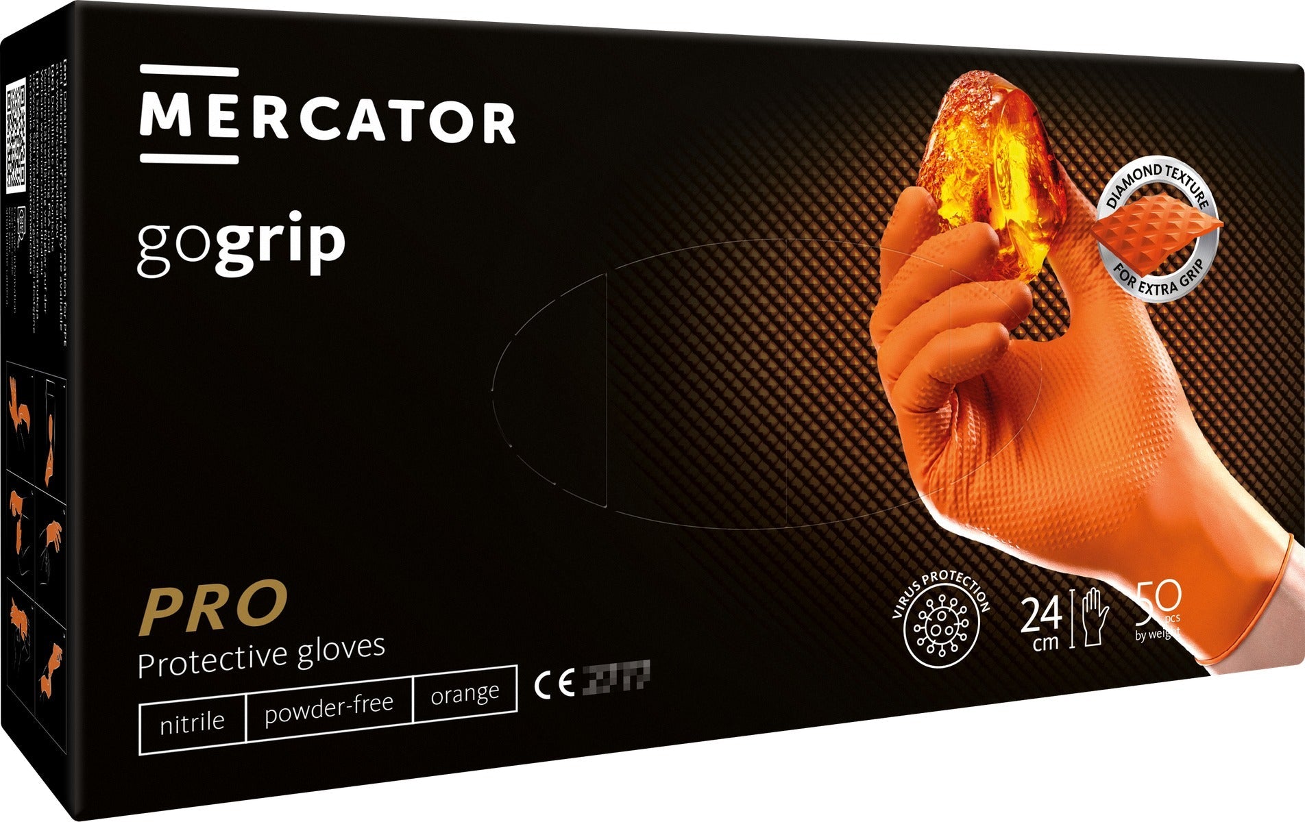 Prémiové nitrilové rukavice Mercator Gogrip oranžové pre mechanikov, veľkosť L, 50ks