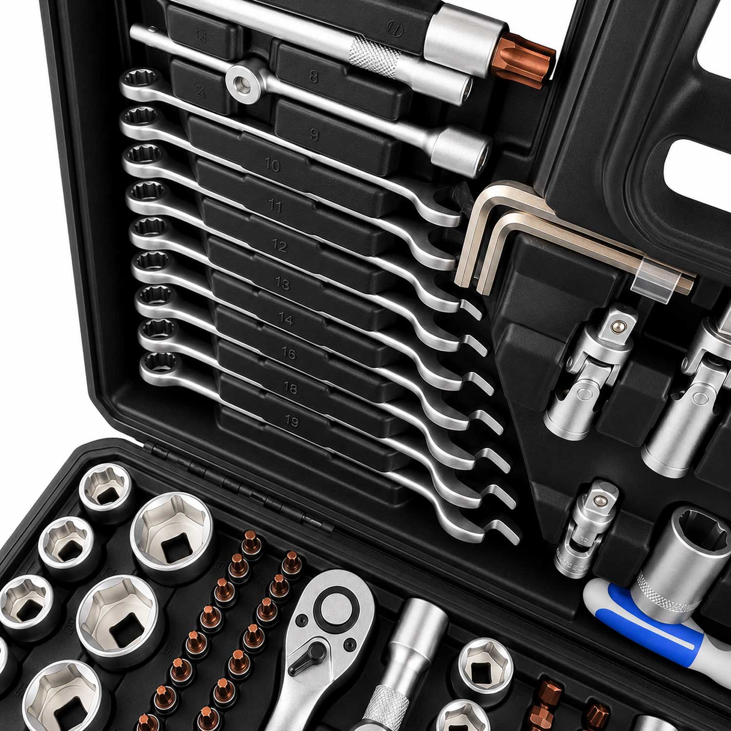 Profesionálna Gola sada náradia s nástrčnými hlavicami a račňami 1/2'' 3/8'' 1/4'', 216ks Gebo Tools