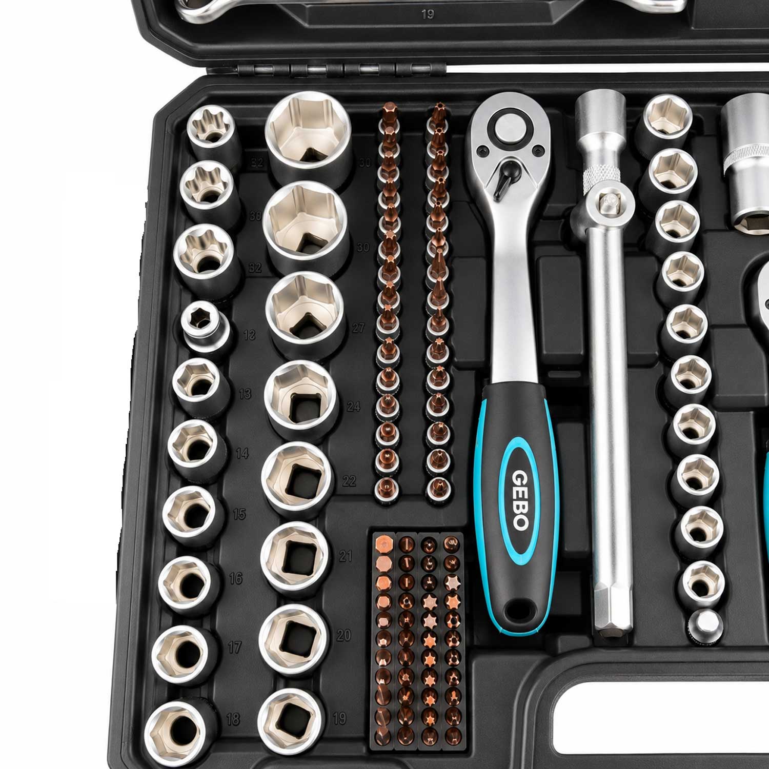 Profesionálna Gola sada náradia s nástrčnými hlavicami a račňami 1/2'' 3/8'' 1/4'', 216ks Gebo Tools