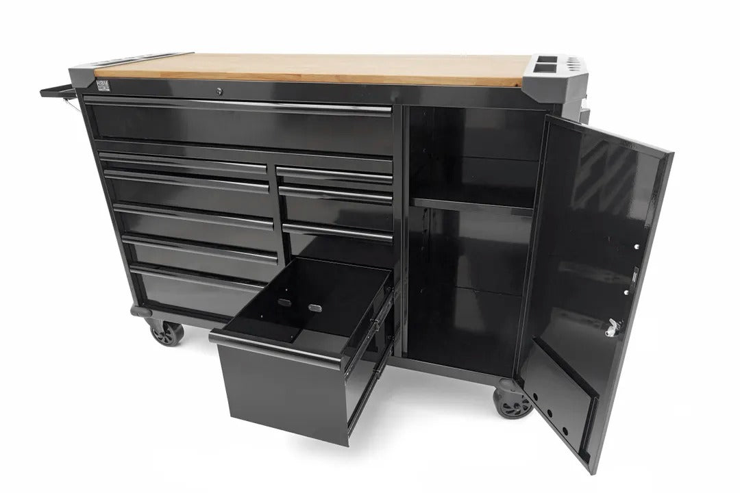 Profesionálna skrinka - dielenský vozík, 10 zásuviek, pracovný stôl 147cm s masívnou drevenou pracovnou doskou HBM Holandsko