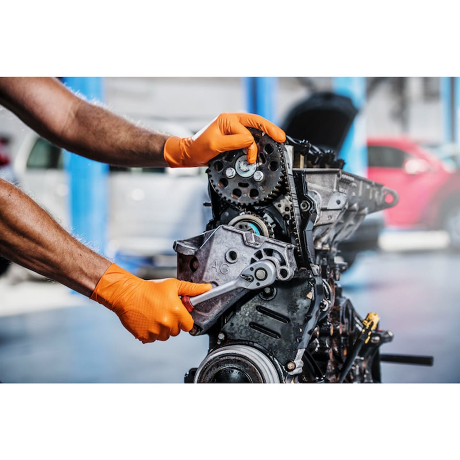 Prémiové nitrilové rukavice Mercator GoGrip One by One, oranžové, veľkosť M, balenie 100ks