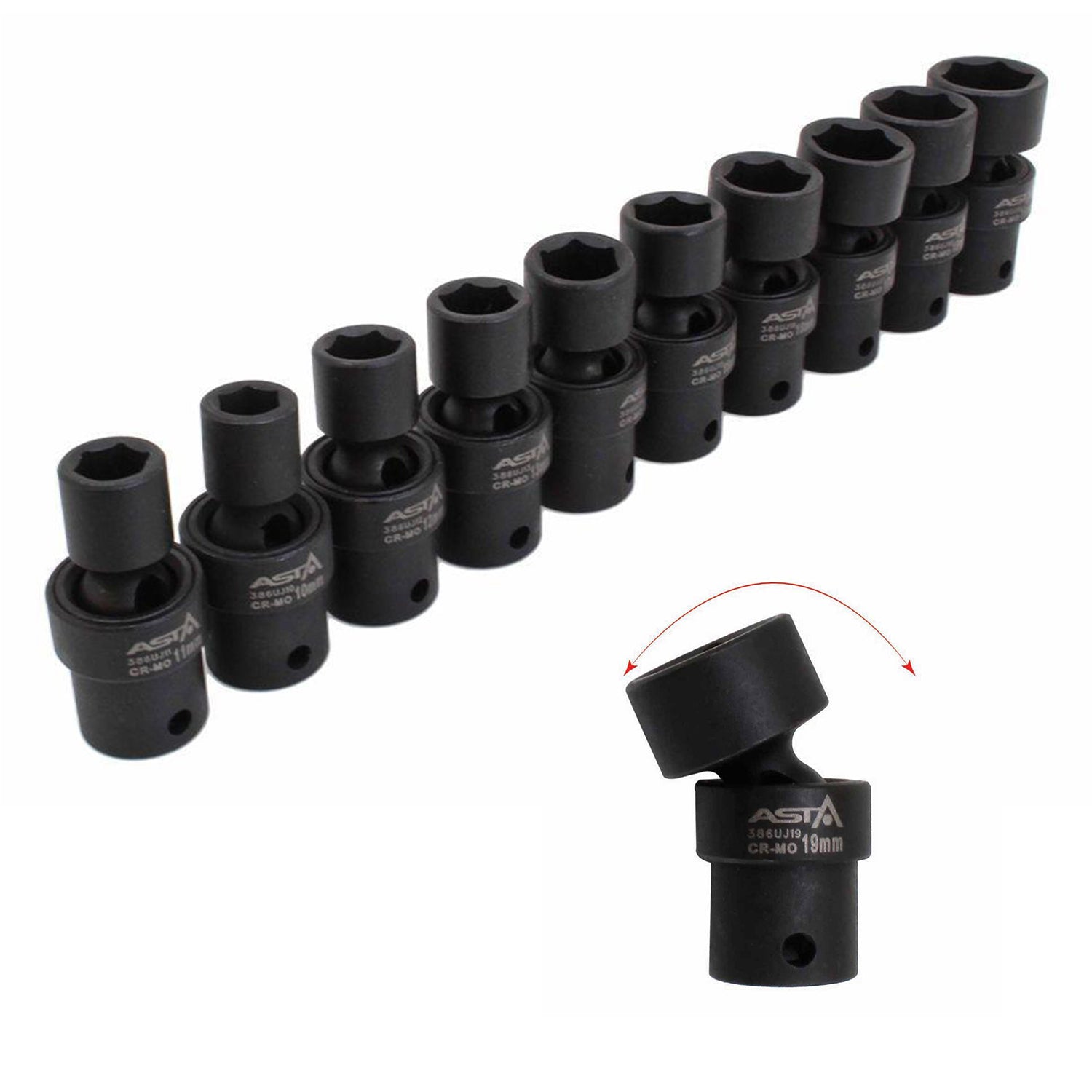 Rázový kardanový kĺb - nadstavec, 3/8'', sada 10ks, 10 - 19mm