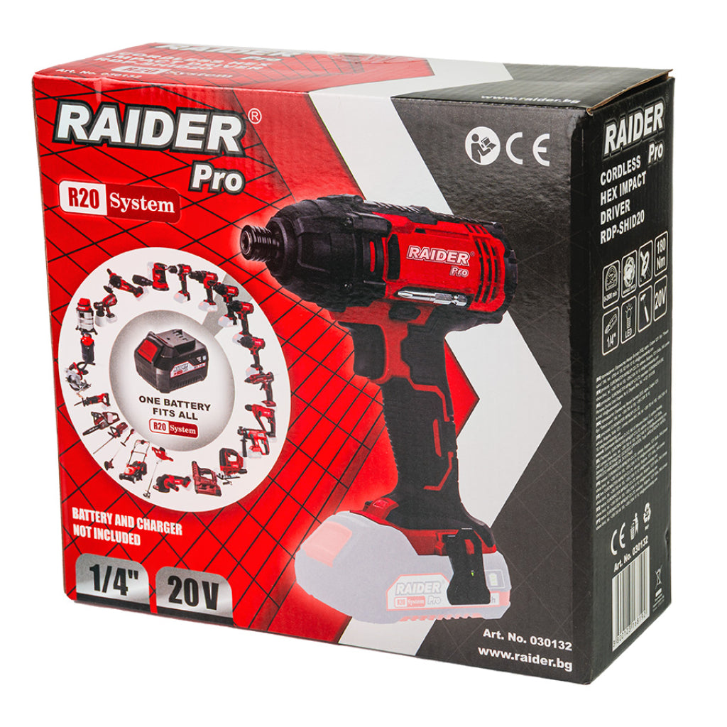 Rázový uťahovák 1/4'' HEX 180Nm 20V Raider