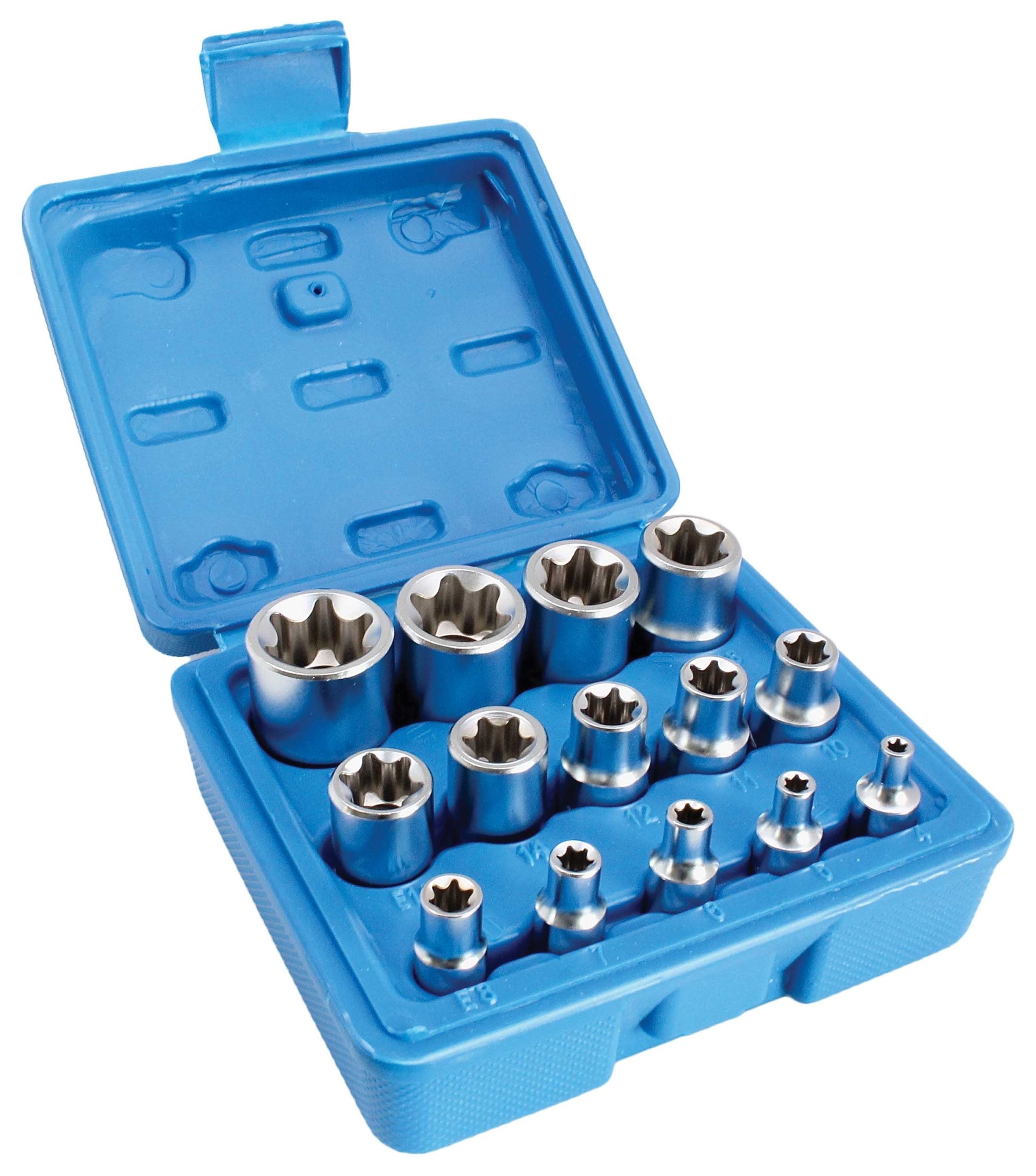 Sada nástrčných hlavíc - kľúčov E-TORX E4 - E24, 1/4'', 3/8'', 1/2'', 14ks