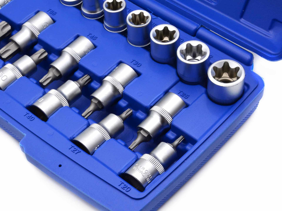 Sada nástrčných kľúčov - hlavíc a bitov Torx 1/2'', 19ks, Geko