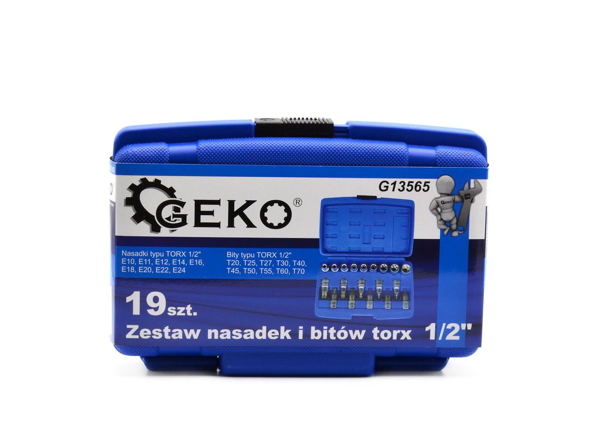 Sada nástrčných kľúčov - hlavíc a bitov Torx 1/2'', 19ks, Geko
