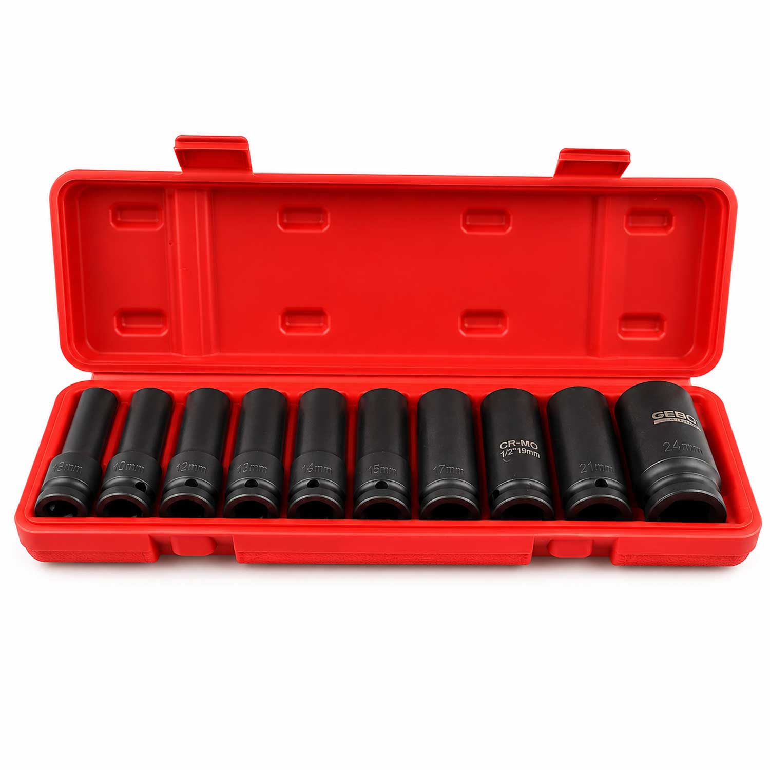 Sada rázových hlavíc Hex 1/2'', 8-24 mm, 10ks Gebo Tools