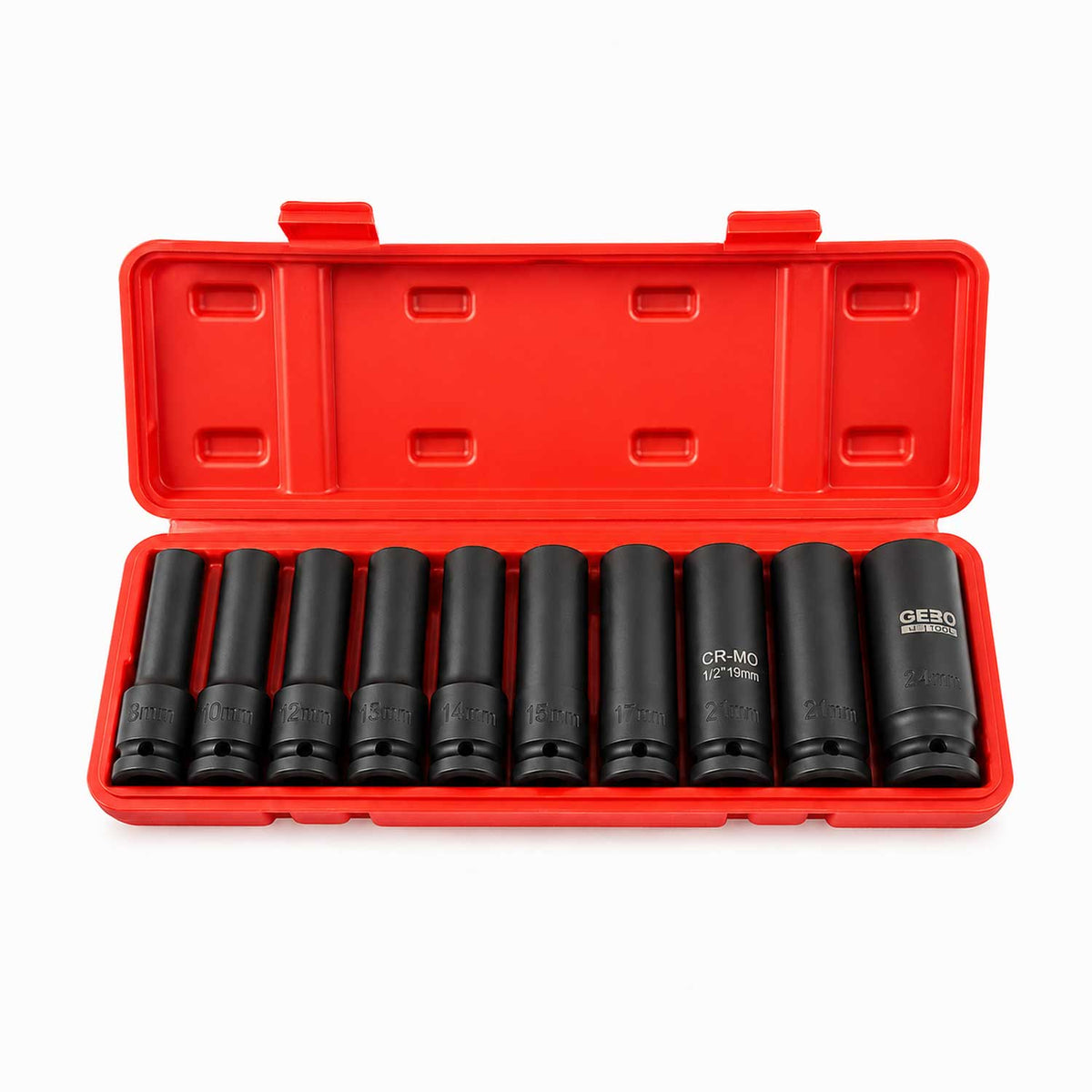 Sada rázových hlavíc Hex 1/2'', 8-24 mm, 10ks Gebo Tools