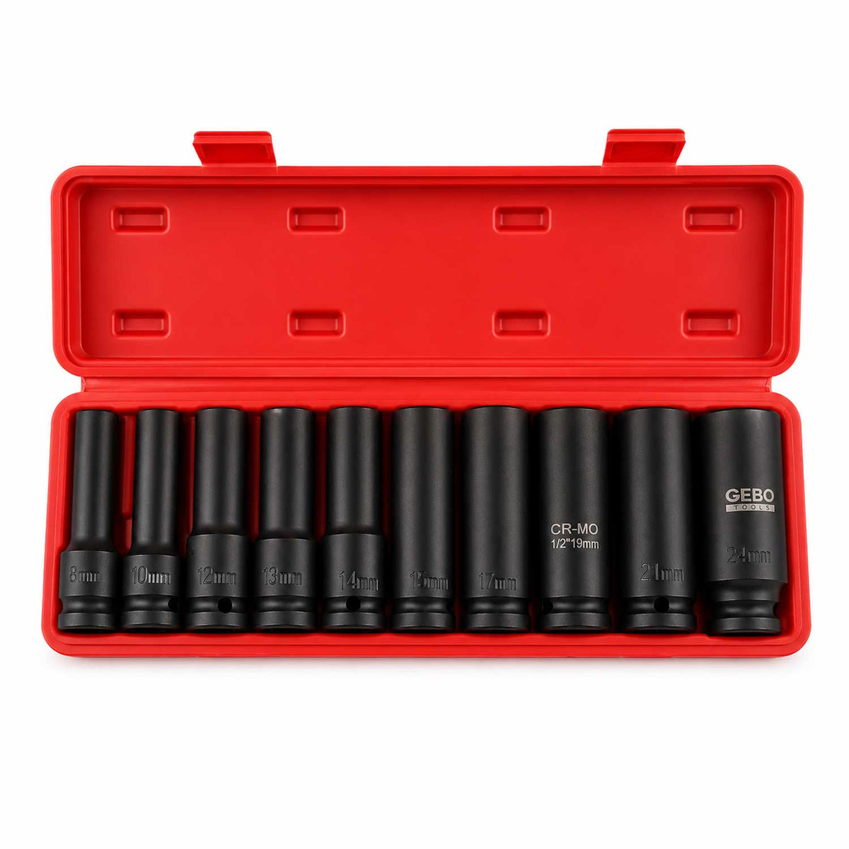 Sada rázových hlavíc Hex 1/2'', 8-24 mm, 10ks Gebo Tools