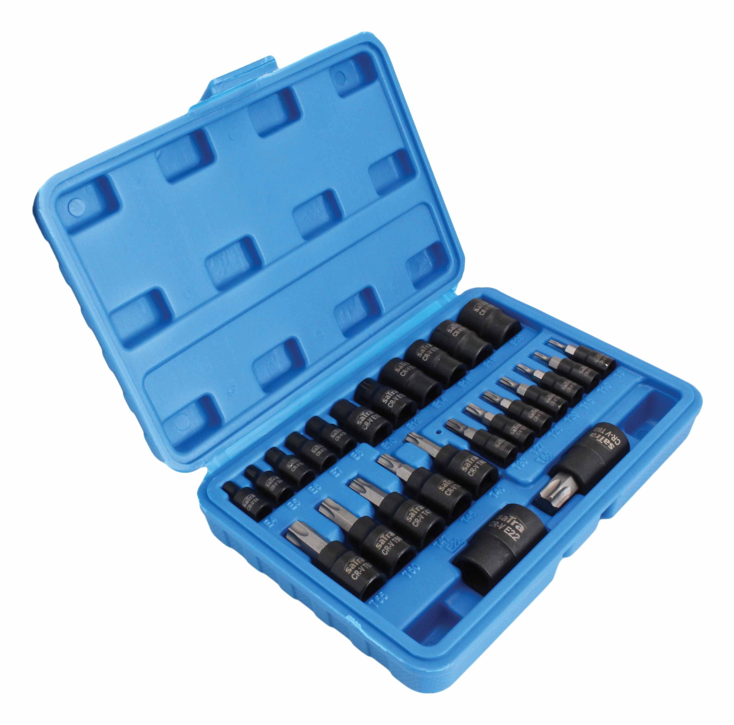 Sada Torx hlavíc a nástrčných kľúčov, T8 - T60, E4 - E20, 1/2'', 1/4'', 3/8'', 25ks