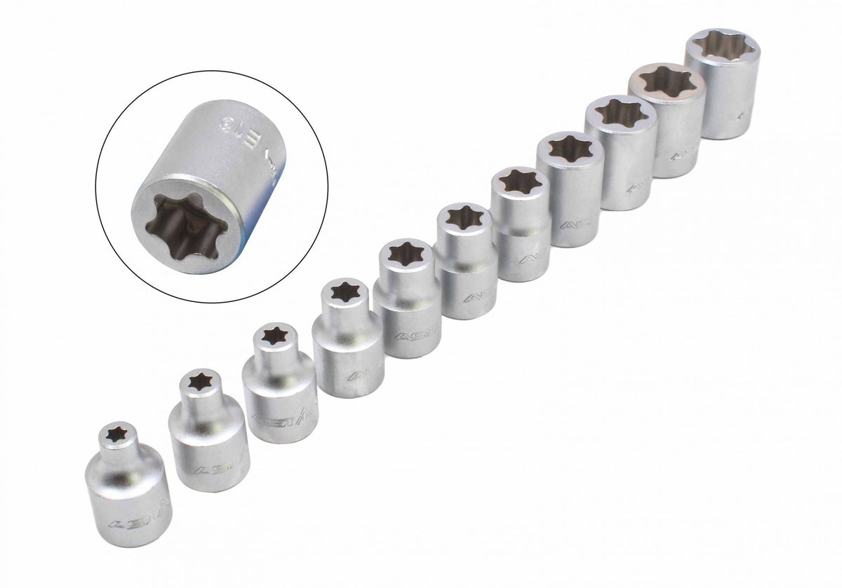 Sada Torx nástrčných hlavíc - kľúčov 3/8'', E6 - E20, 11ks