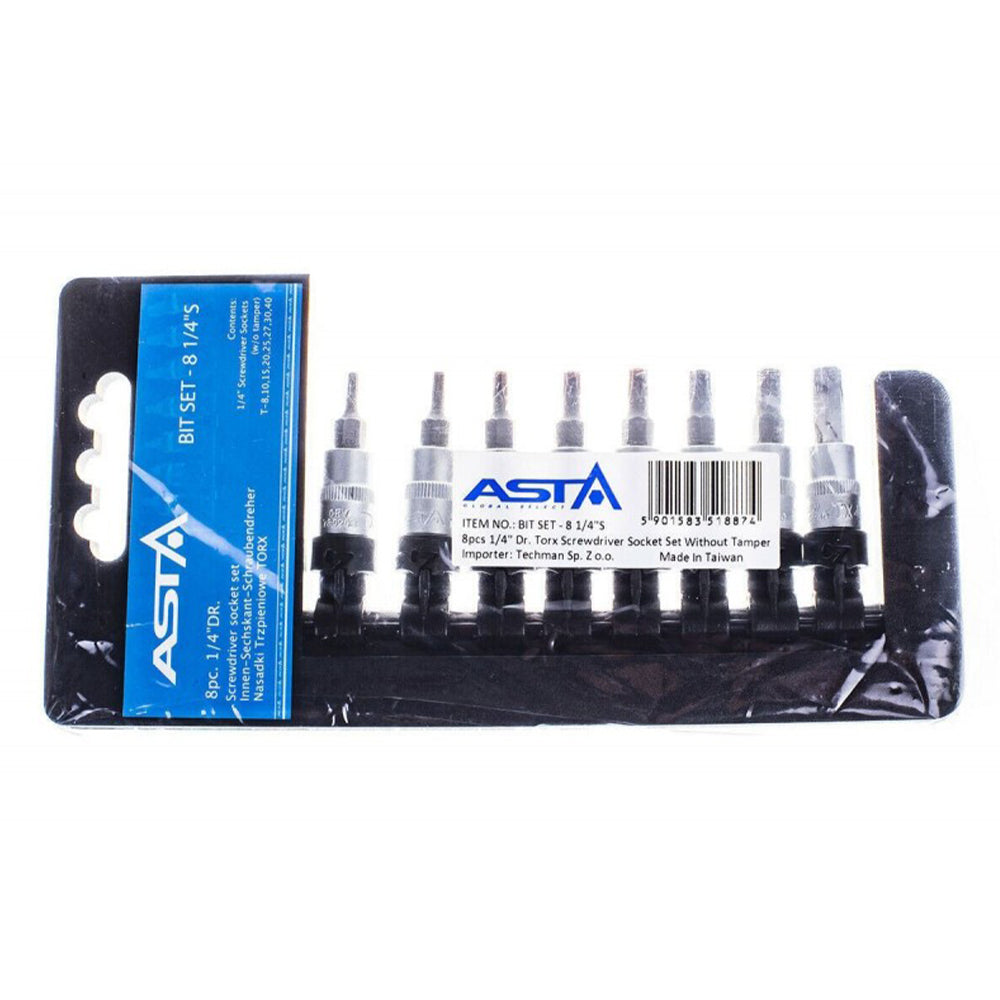 Sada Torx nástrčných hlavíc s bitom - kľúčov, 1/4'', T8 - T40, 8ks