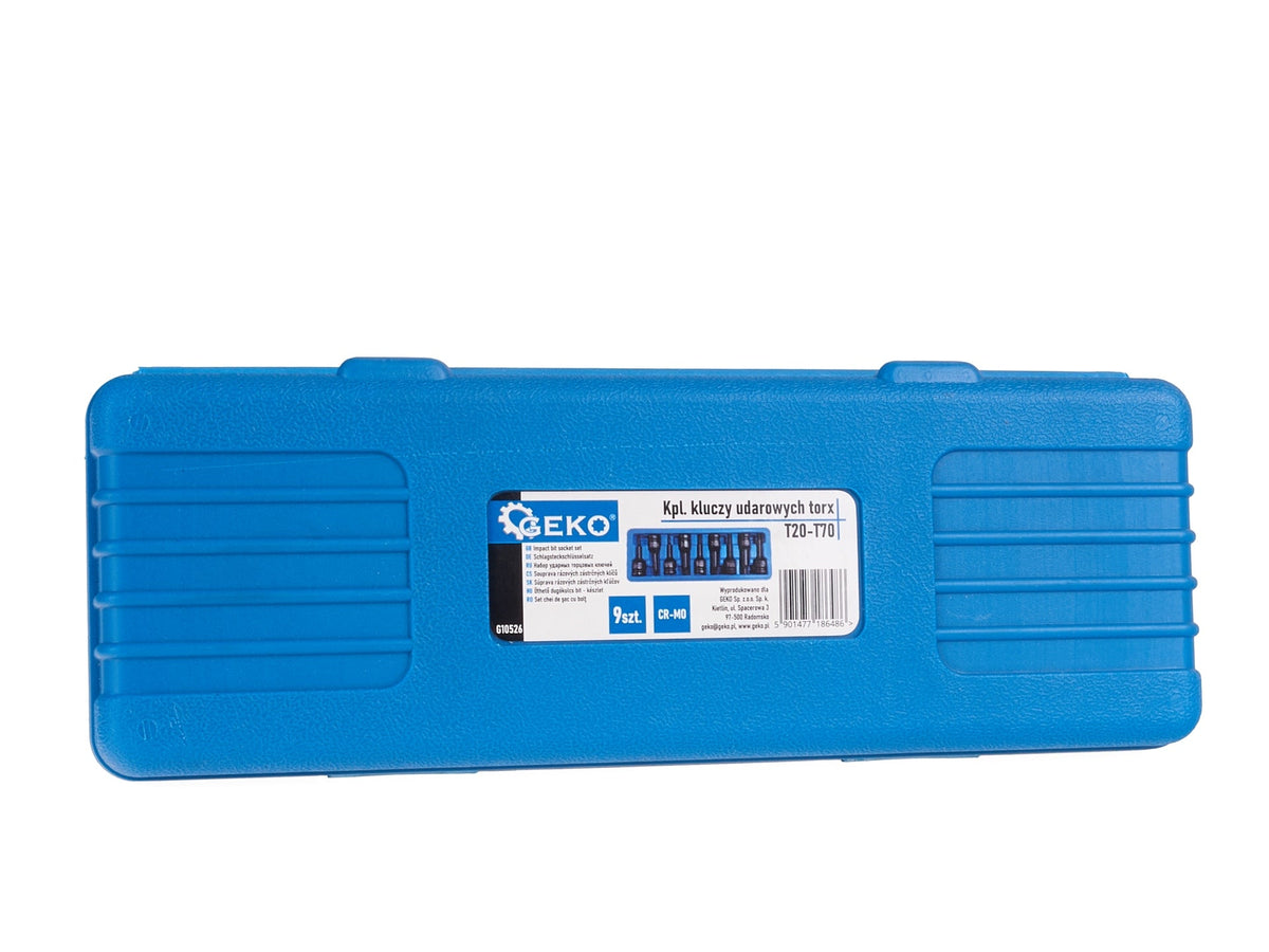 Sada Torx rázových nástrčných hlavíc s bitom - kľúčov, 1/2'', T20 - T70, 9ks, Geko