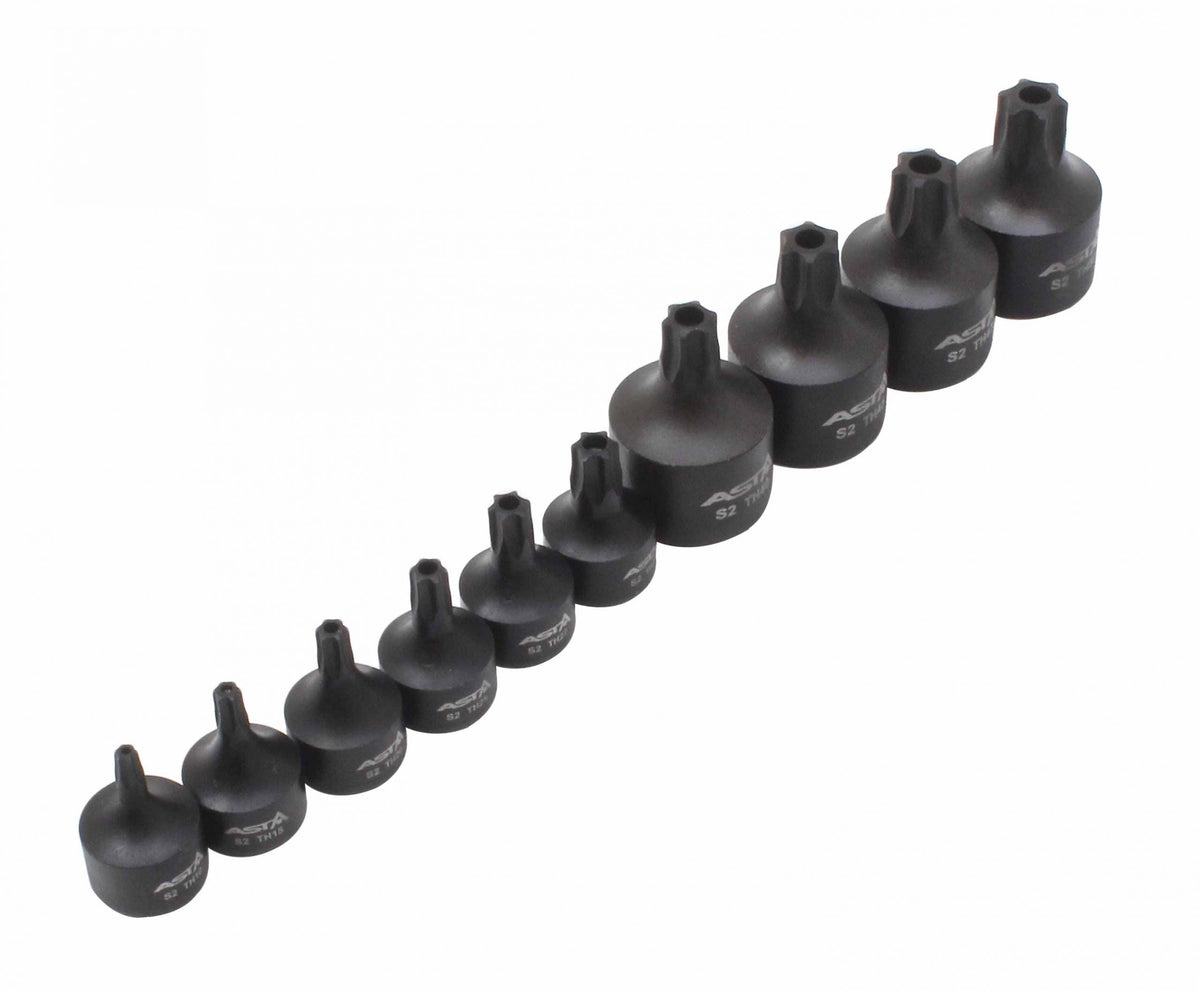 Sada Torx rázových nástrčných hlavíc s bitom - kľúčov, s otvorom, 1/4'', 3/8''