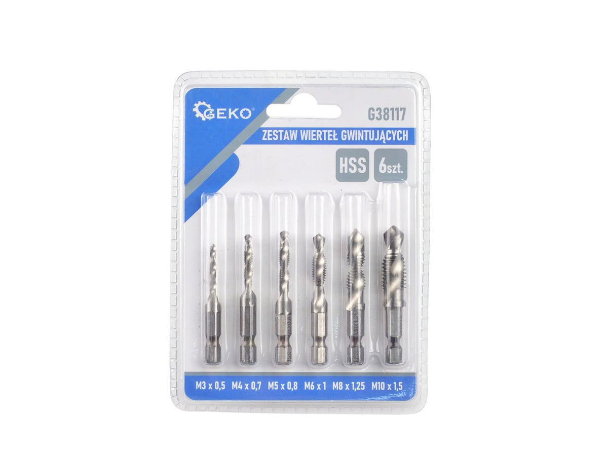 Sada vrtákov so závitníkom HSS Hex 1/4'', M3 - M10, 6ks