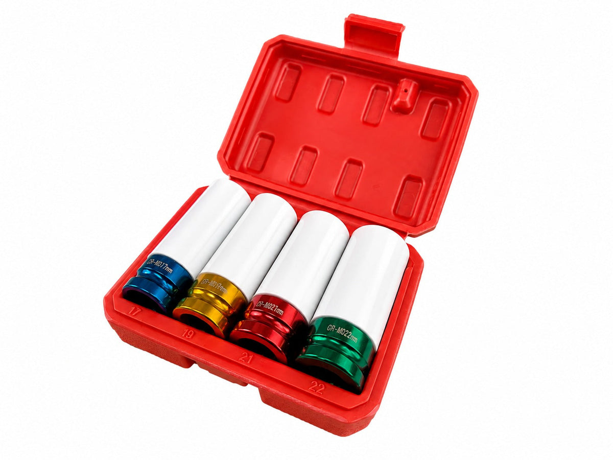 Sada nástrčných hlavíc - kľúčov pre zliatinové disky s ochrannou manžetou 1/2", 17 - 22mm, 4ks Gebo Tools