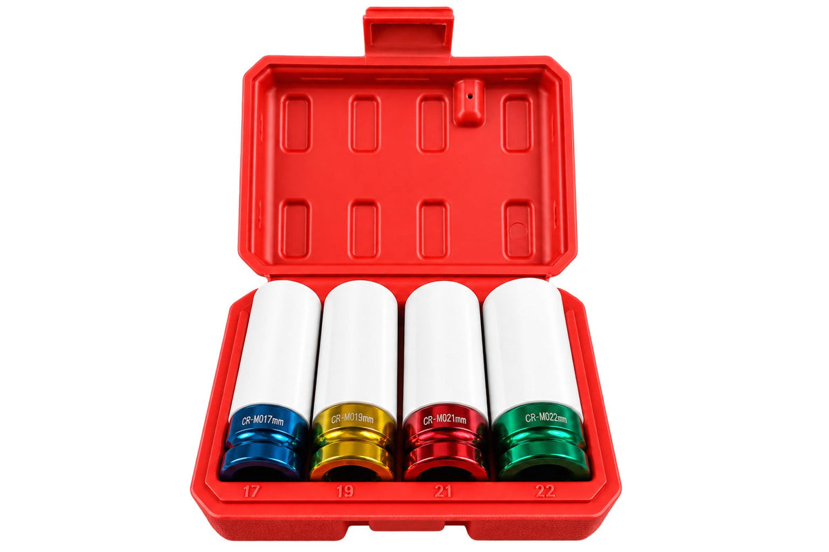 Sada nástrčných hlavíc - kľúčov pre zliatinové disky s ochrannou manžetou 1/2", 17 - 22mm, 4ks Gebo Tools