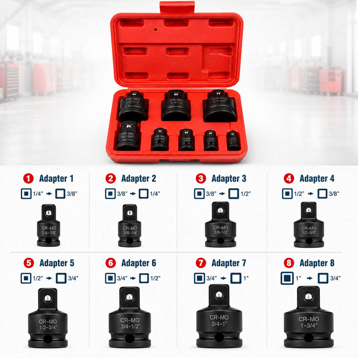 Sada rázových adaptérov - redukcií 8ks Gebo Tools