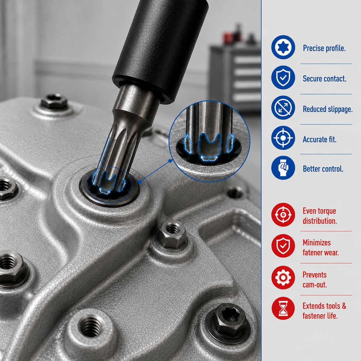 Sada Torx a E-Torx hlavíc a nástrčných kľúčov, T8 - T60 a E4 - E20, 1/4'' 3/8'' 1/2'', 25ks Gebo Tools