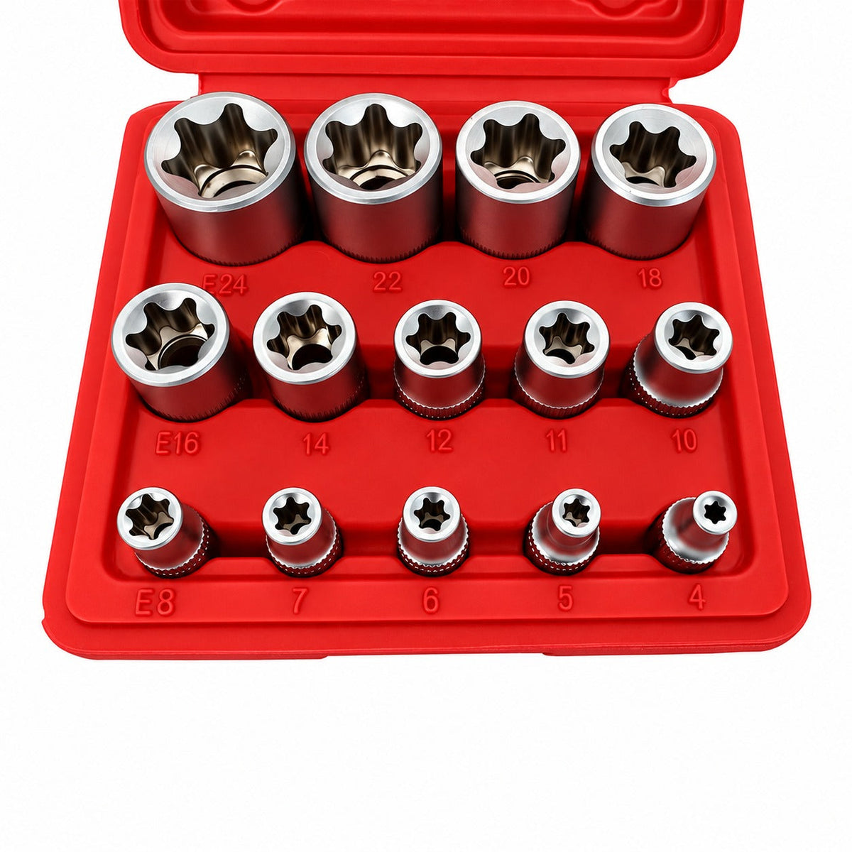Sada nástrčných hlavíc - kľúčov, profil E, E4 - E24, 1/4", 3/8", 1/2", 14ks Gebo Tools