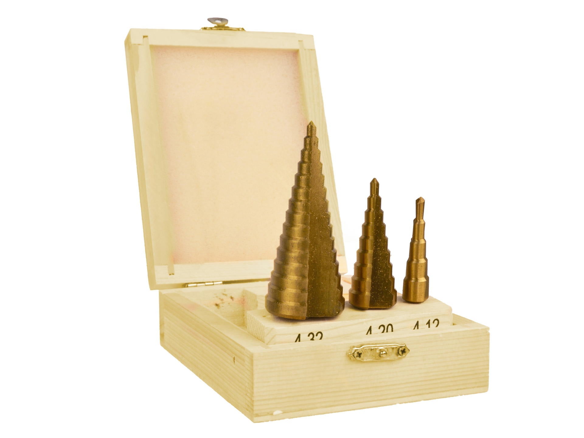 Stupňovité vrtáky, sada 3ks, 4 - 12mm, 4 - 20mm, 4 - 32mm