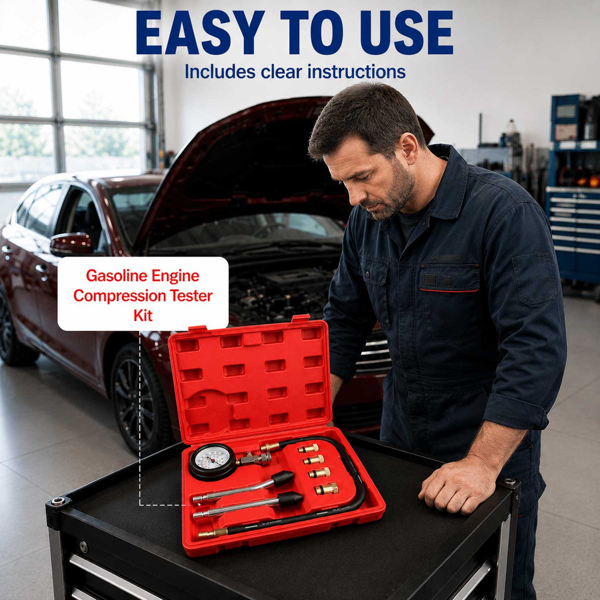 Tester kompresie - kompresiometer pre benzínové motory 8ks Gebo Tools