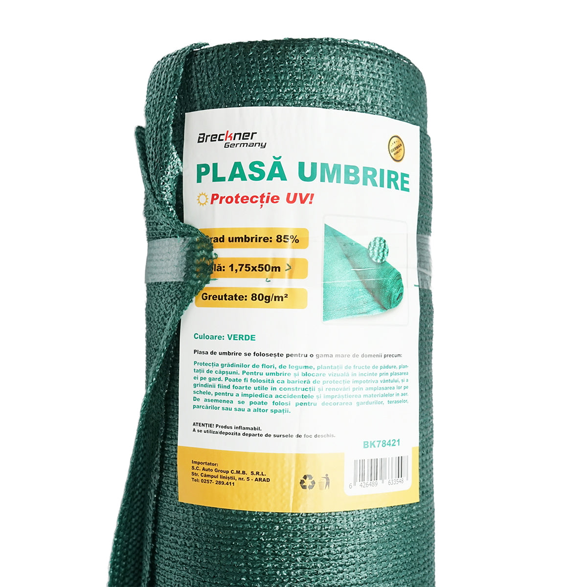 Tieniaca sieť 85%, šírka 1,75m, dĺžka 50m, zelená, polyetylénová, s UV ochranou