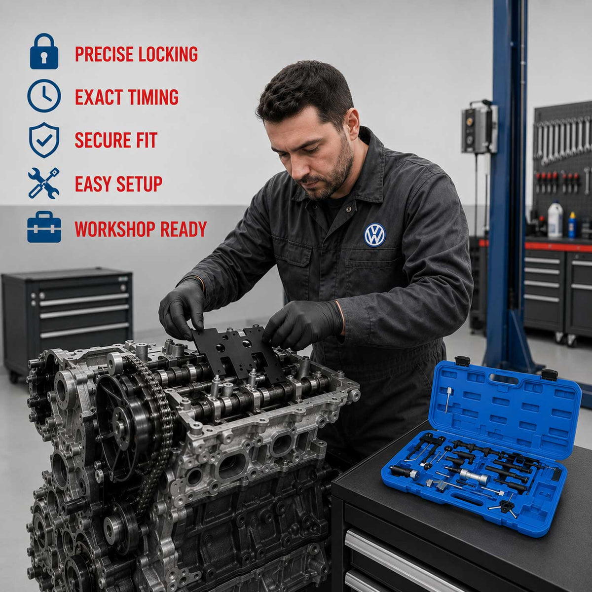 Aretačná sada rozvodov diesel a benzín VW Audi Seat Škoda 1.2 1.4 1.6 1.9 2.0 2.5 3.3 Gebo Tools