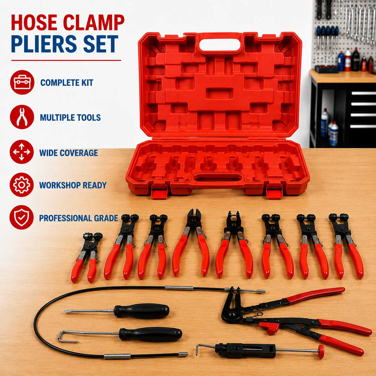Sada klieští na hadicové spony v aute 9ks Gebo Tools
